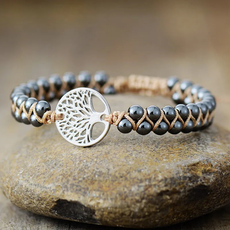 Alloy Natural Stone Braided Bracelet in Silver - women's bracelet