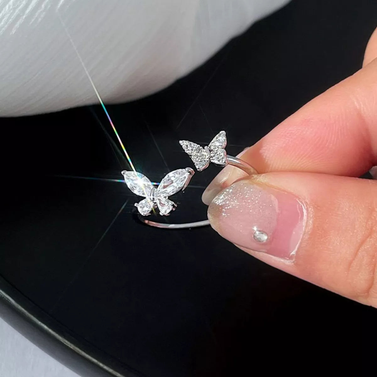 Sterling Silver Zircon Butterfly Open Ring - alternate ring view