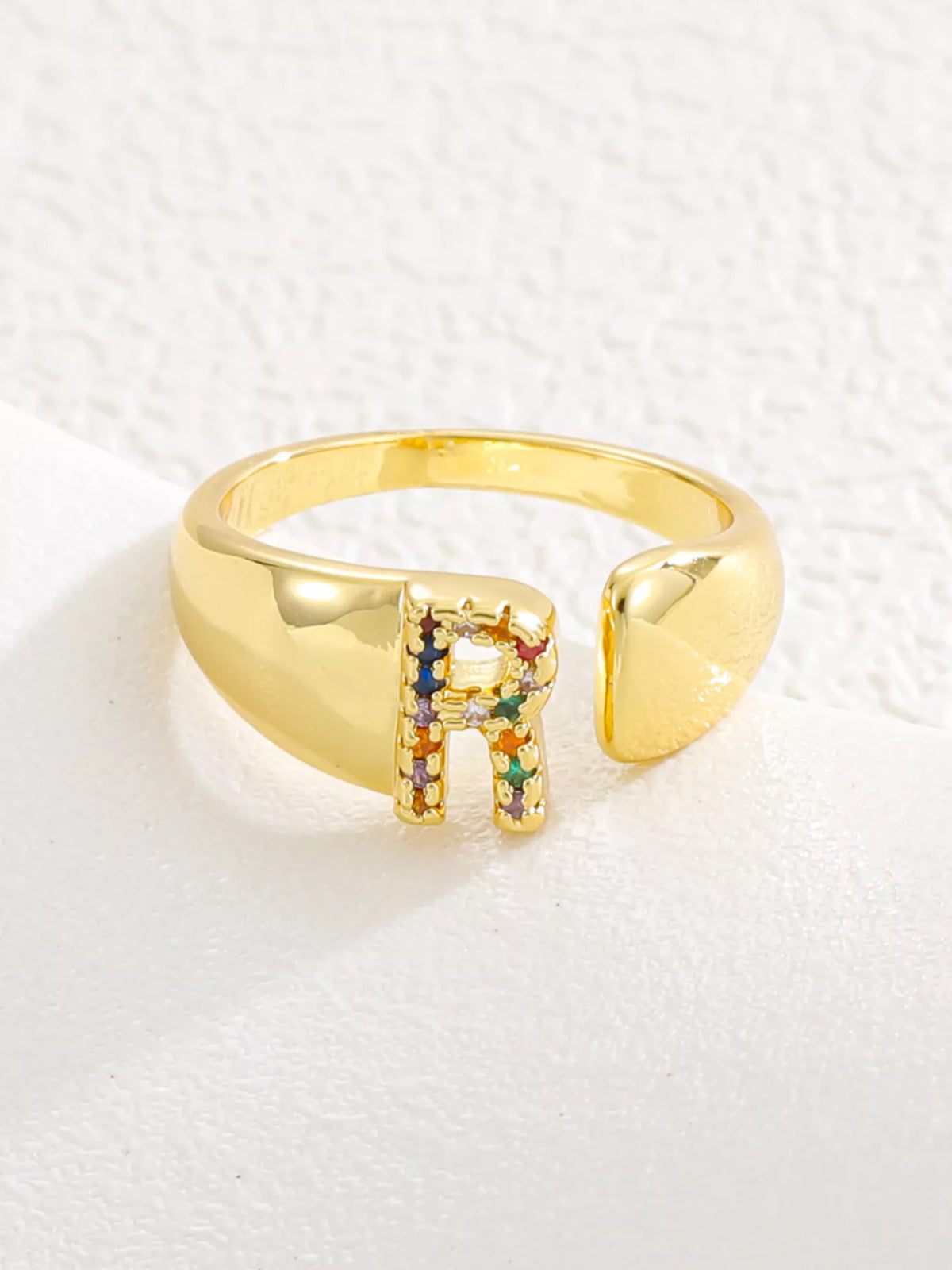 18K Gold-Plated Zircon Letter Ring in U - women's ring