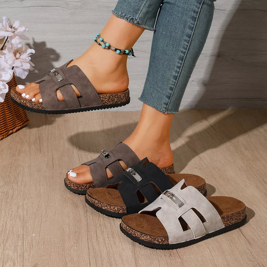 Open-Toe Flats Sandals in Black - women's flat sandals