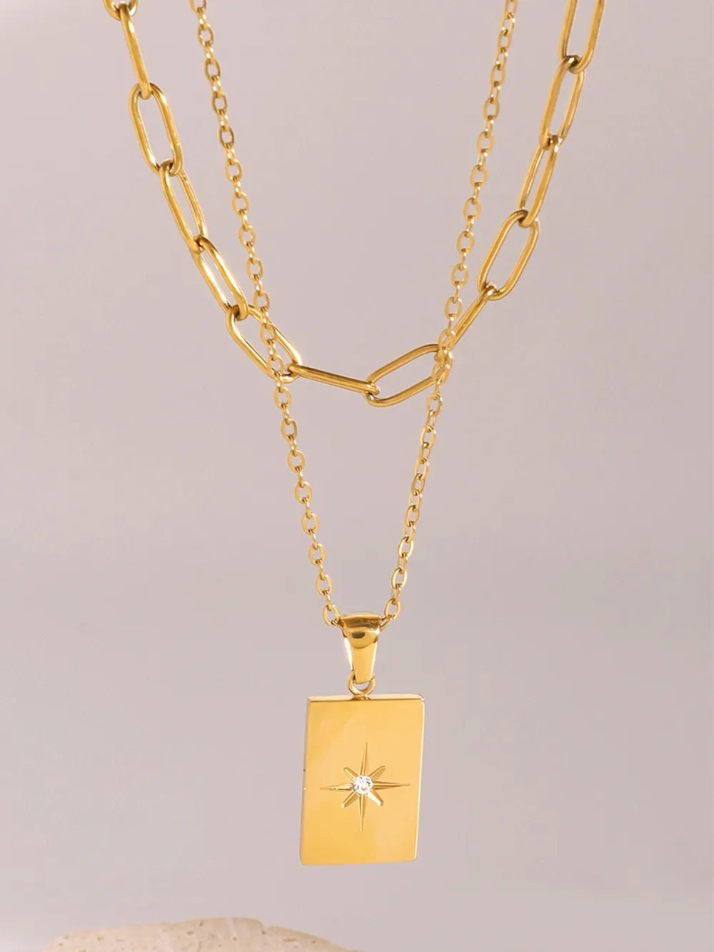 18K Gold-Plated Stainless Steel Double-Layered Necklace in Gold - women's layered necklace