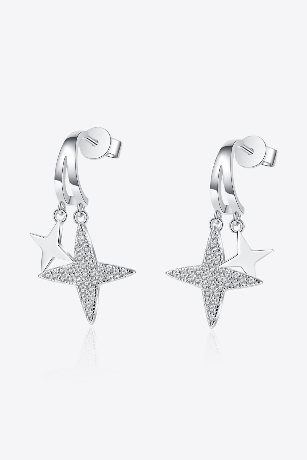 Moissanite Star Rhodium-Plated Drop Earrings - alternate earring view