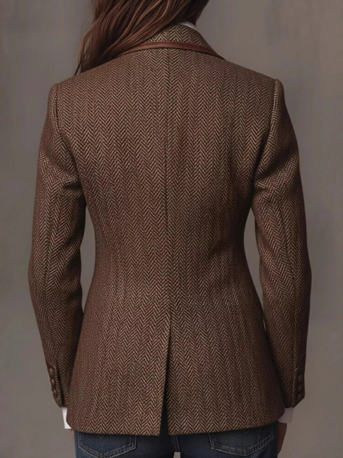 Full Size Lapel Collar Slim Fit Blazer Plus Size in Brown - Blossom's