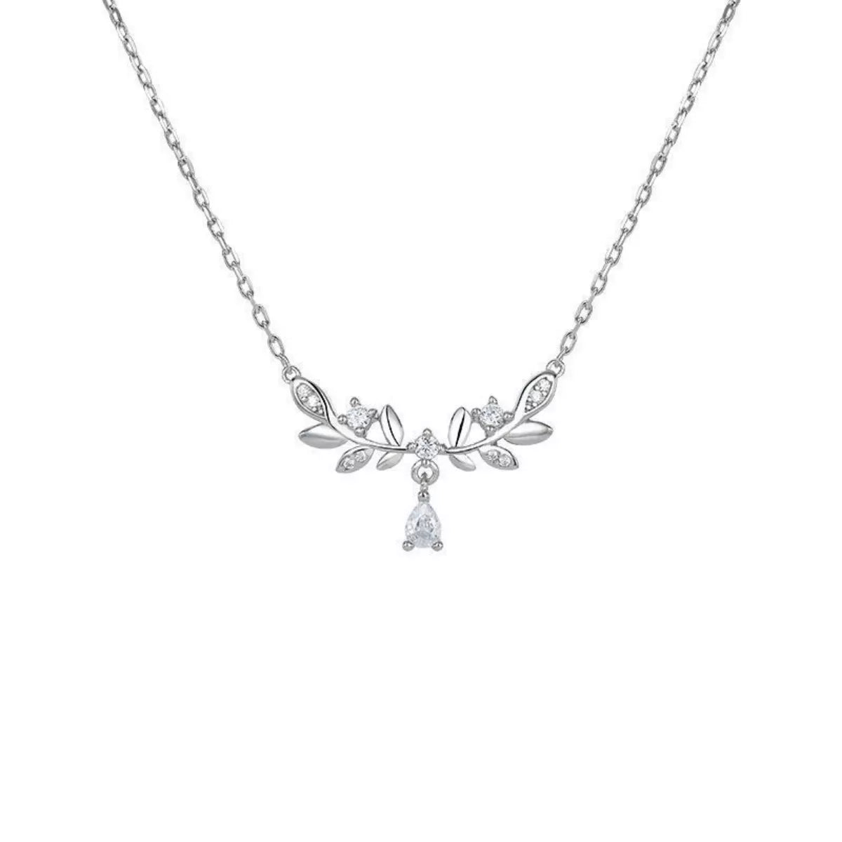 Sterling Silver Zircon Flower Necklace - alternate necklace view