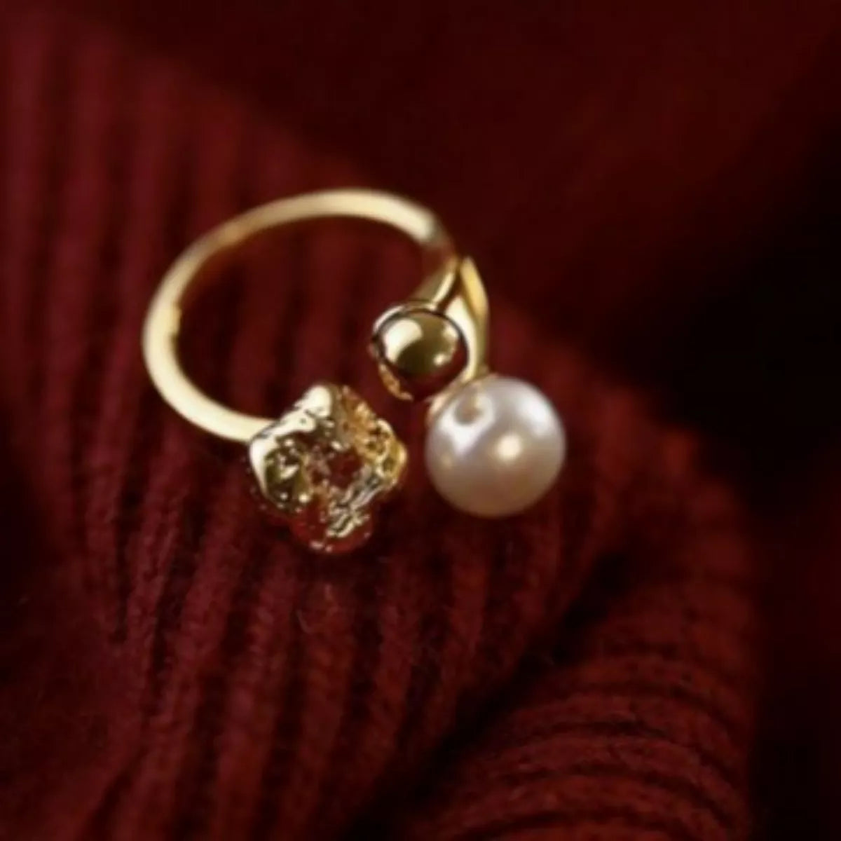 18K Gold-Plated Pearl Open Ring - alternate ring view