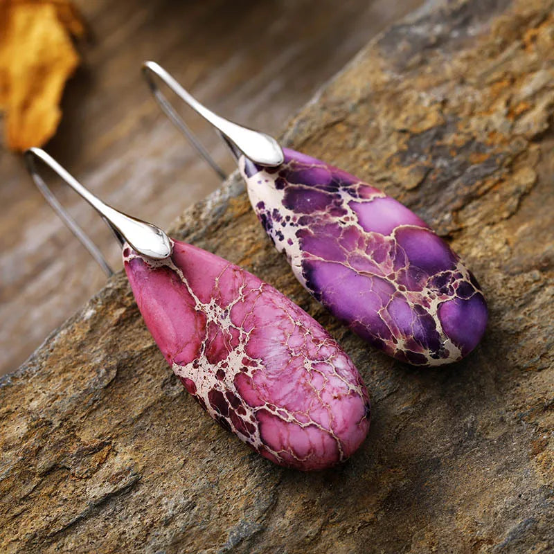 Teardrop Shape Natural Stone Dangle Earrings in Lavender/Silver - women's dangle earrings