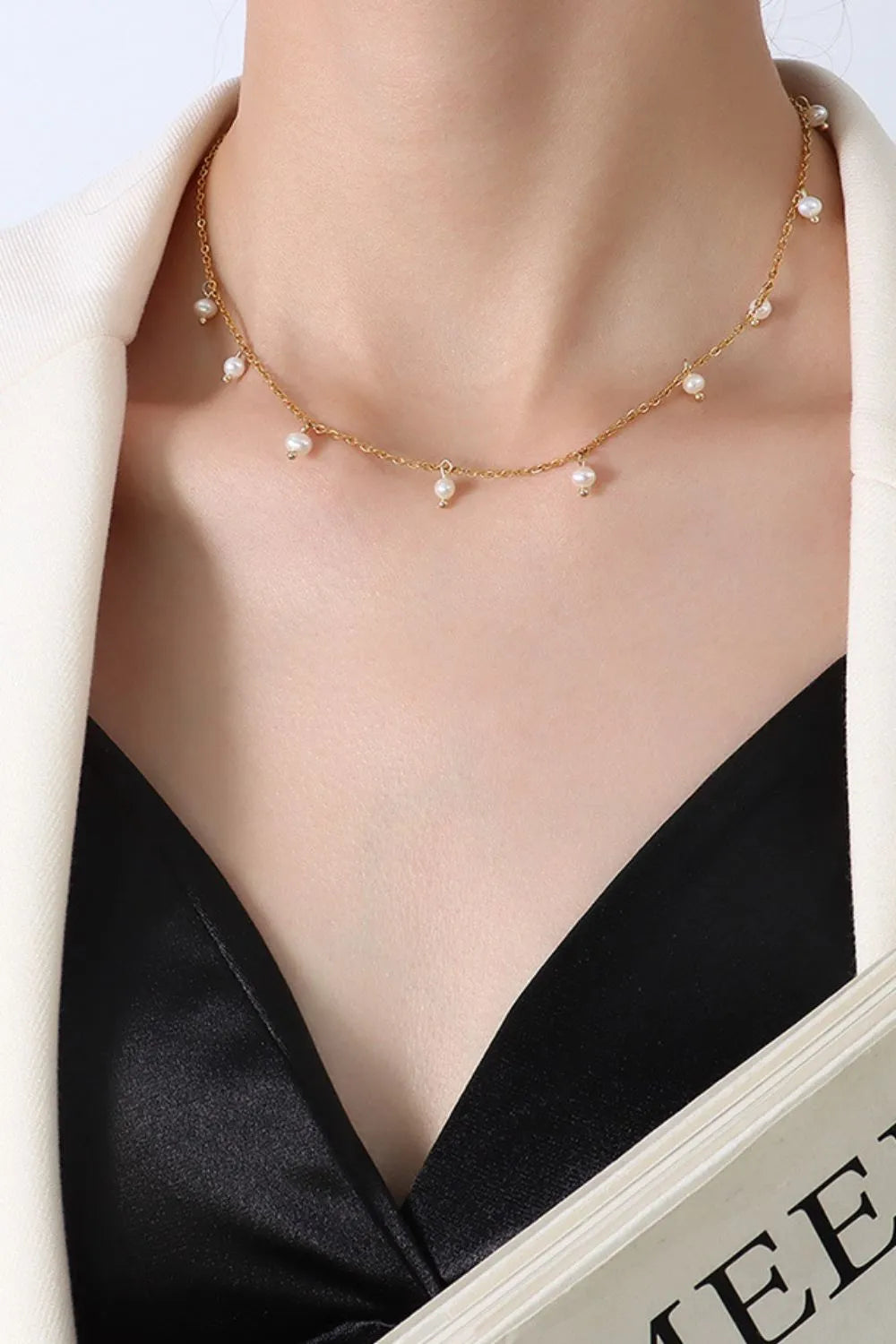 18K Gold-Plated Titanium Steel Pearl Necklace in Gold - women's necklace