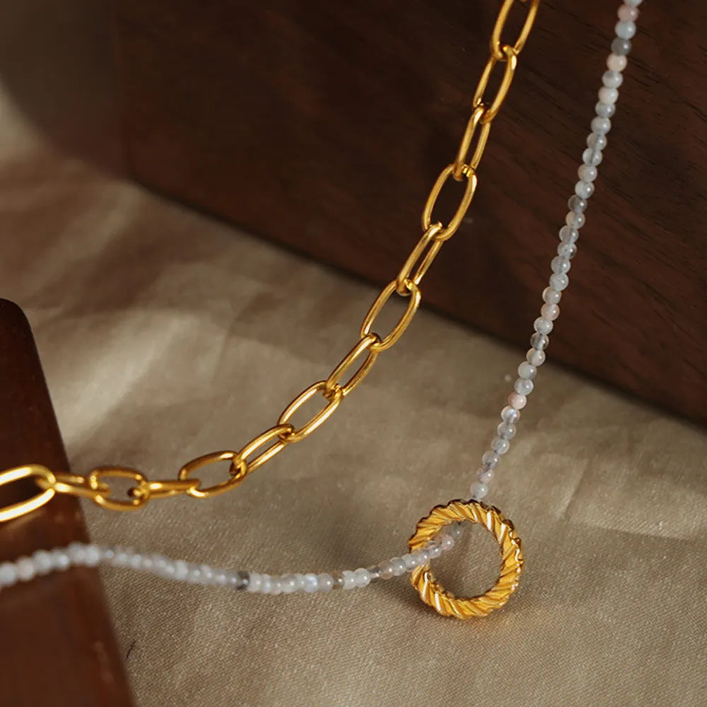 Beaded Double-Layered Titanium Steel Necklace - alternate necklace view