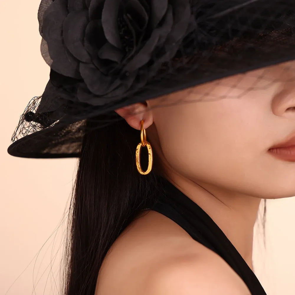 18K Gold-Plated Titanium Steel Annulus Earrings - alternate earring view