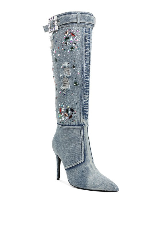 Multi Stones Denim Boots