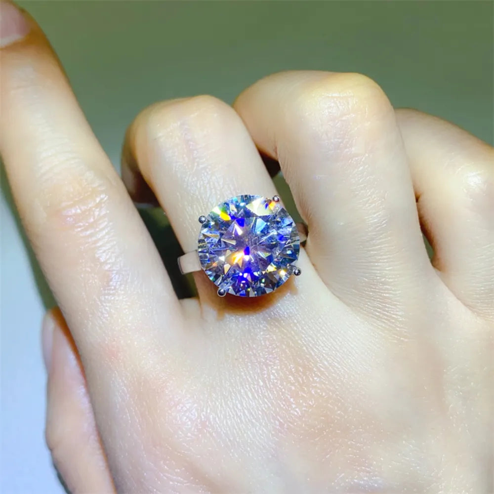 10 Carat Moissanite Sterling Silver Ring in Silver - women's ring