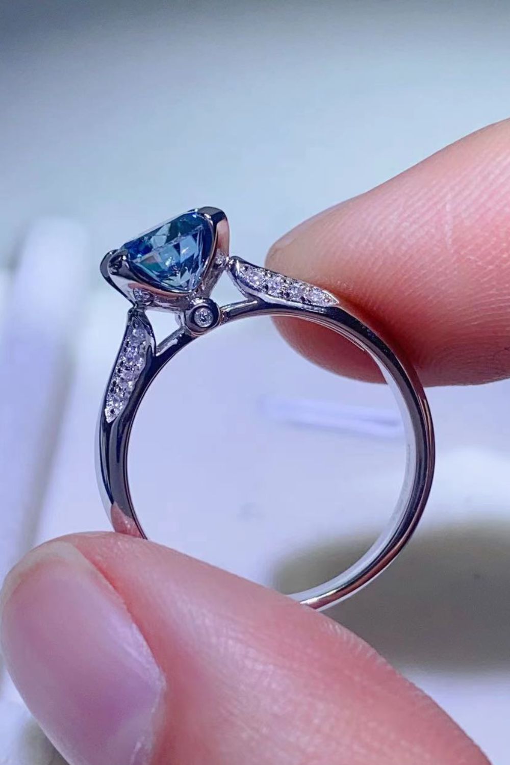 1 Carat Moissanite 4-Prong Ring in Sky Blue - women's ring