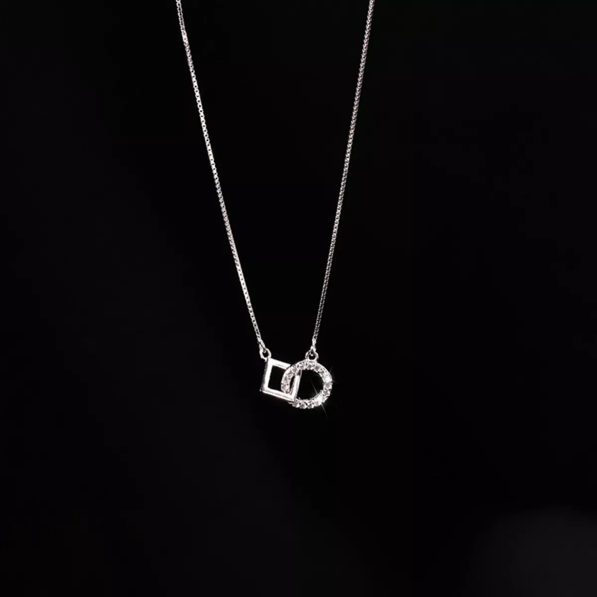 Sterling Silver Zircon Geometric Necklace - alternate necklace view