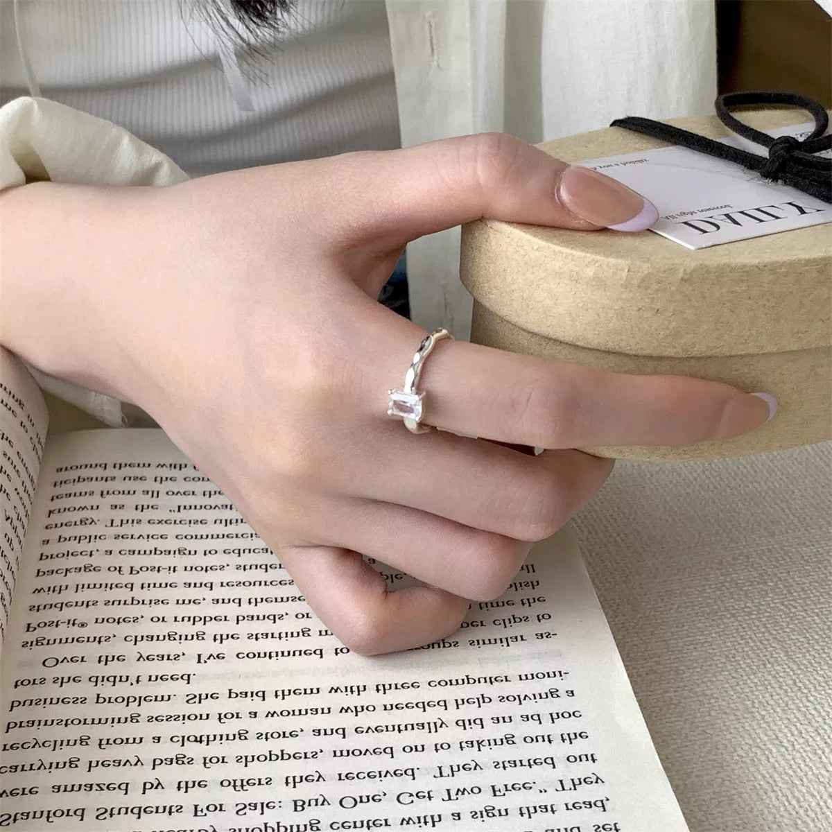 Sterling Silver Zircon Geometric Ring - alternate ring view