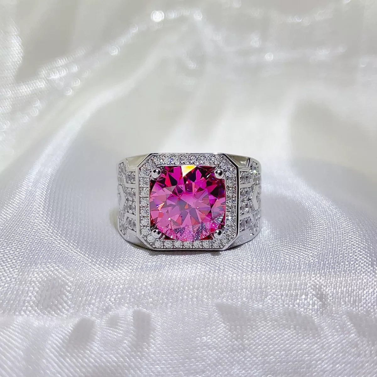 5 Carat Sterling Silver Moissanite Ring in Hot Pink - women's ring
