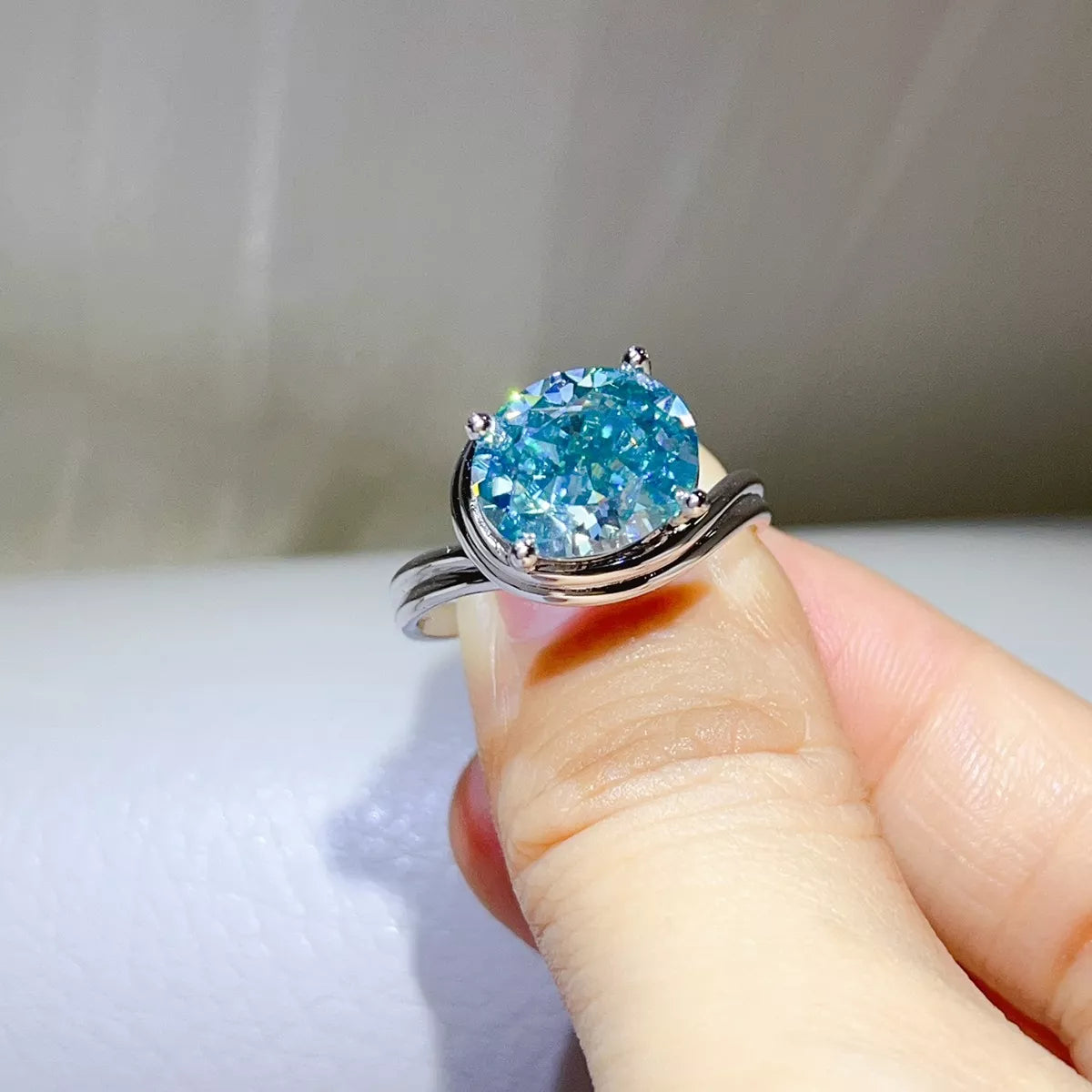 5 Carat Sterling Silver Moissanite Ring in Pastel Blue - women's ring