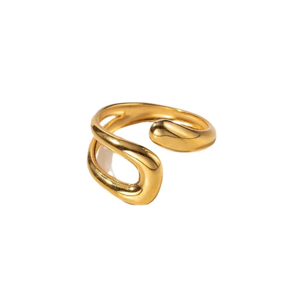 18K Gold-Plated Geometric Gold Twisted Open Ring - alternate ring view