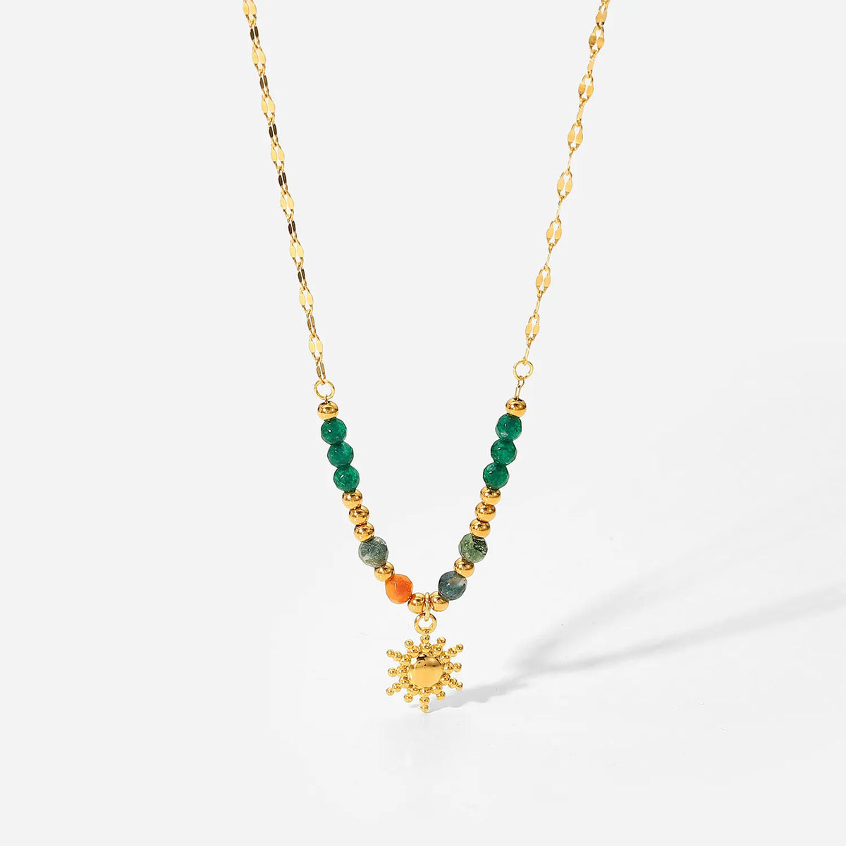 Bohemian Sun Charm Beaded Stainless Steel Necklace in Gold - women's necklace