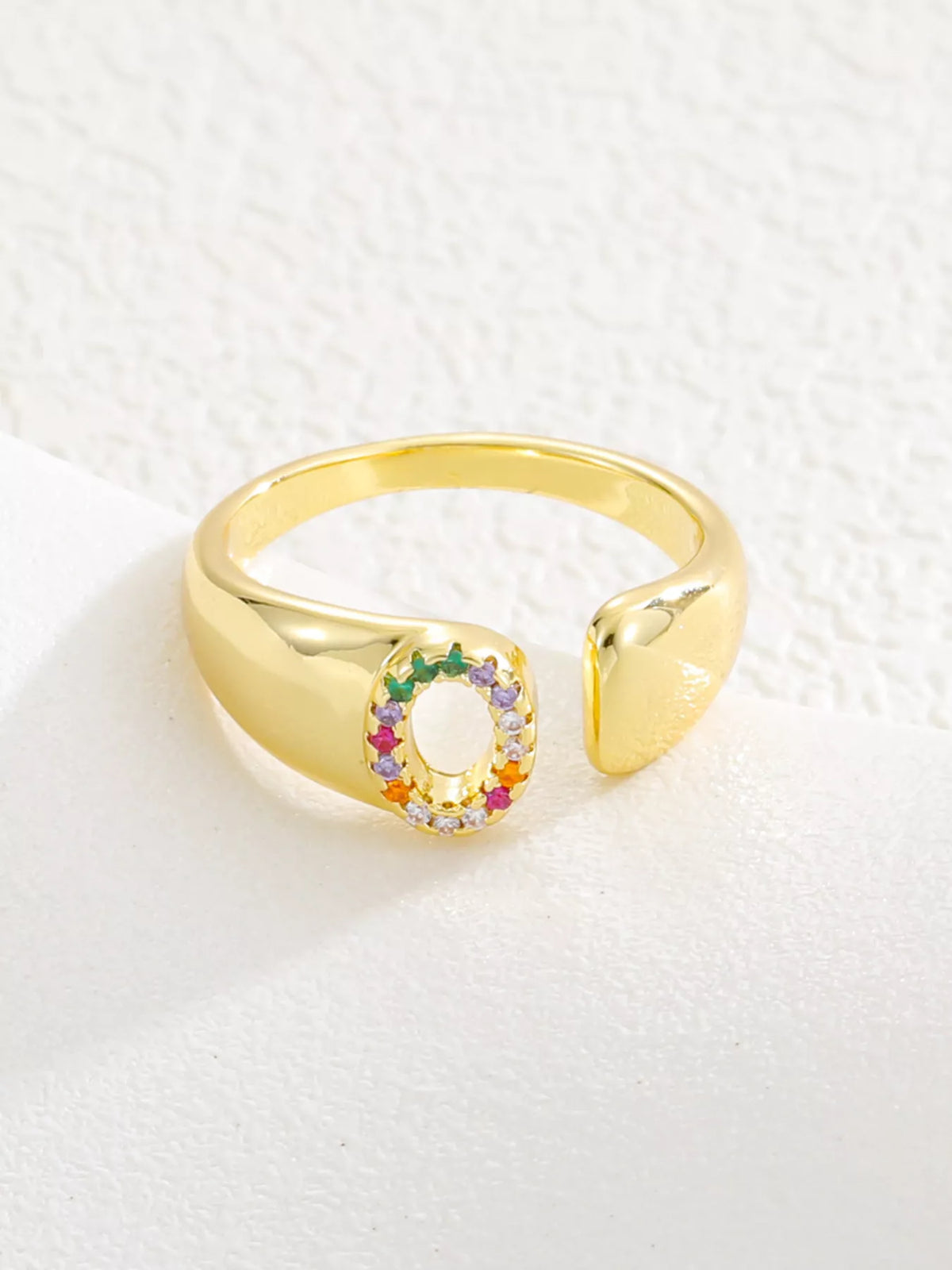 18K Gold-Plated Zircon Letter Ring in R - women's ring