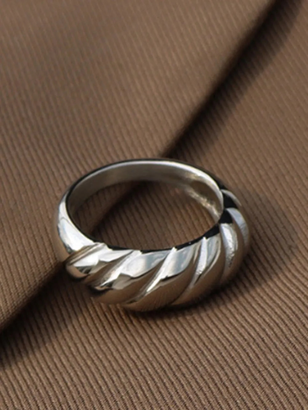 Ribbed Titanium Steel Ring in Silver - women's ring