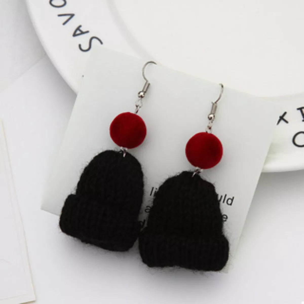 Christmas Knitted Beanie Earrings in Deep Red - women's earrings