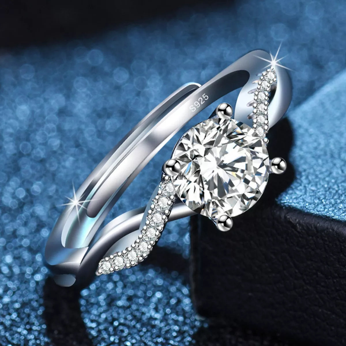 1 Carat Moissanite Sterling Silver Ring - alternate ring view