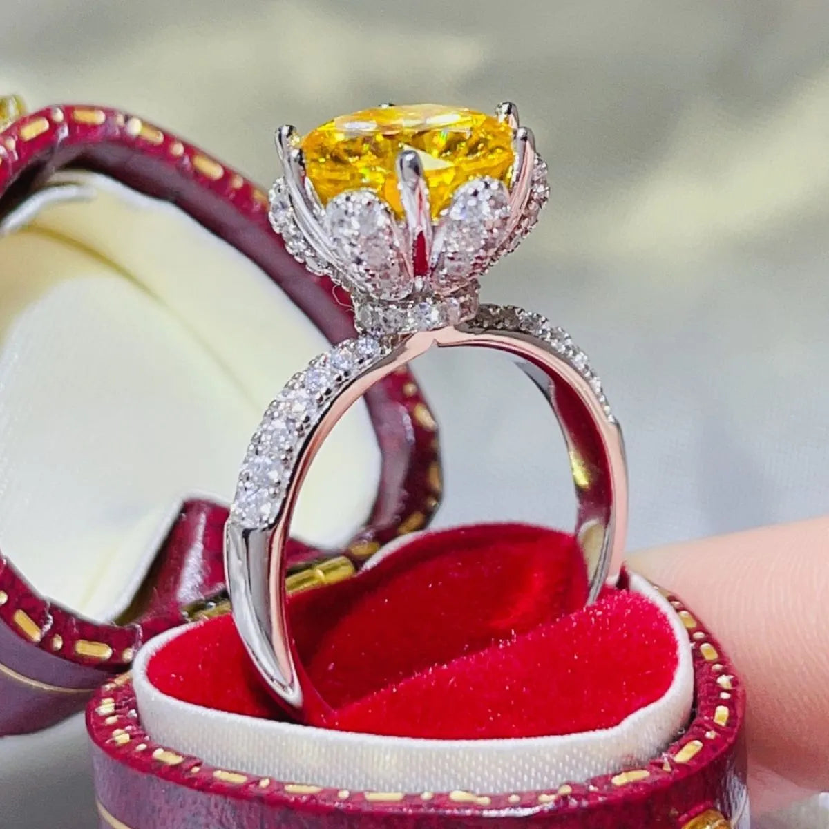 5 Carat Moissanite Sterling Silver Ring in Yellow - women's ring