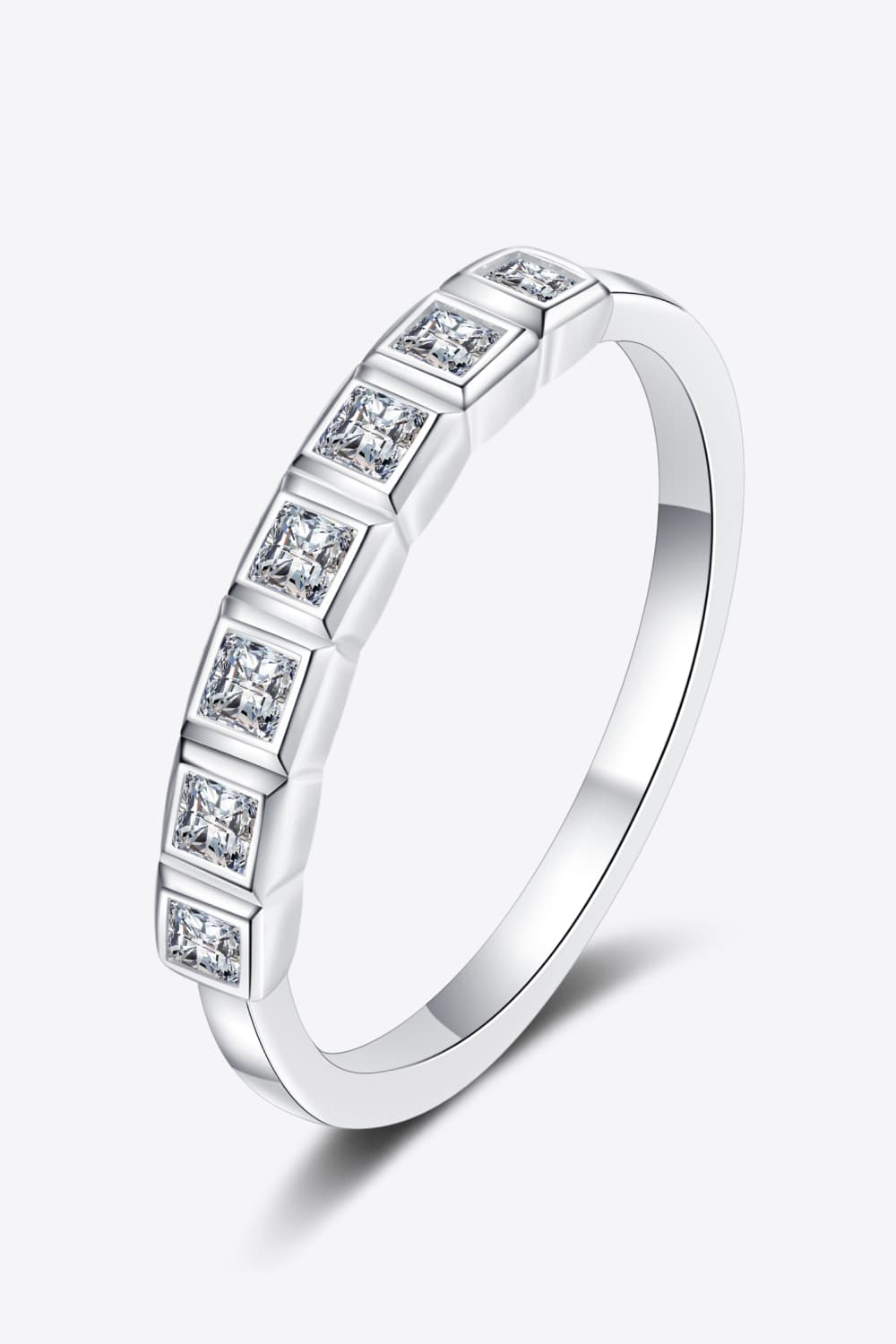 Moissanite Rhodium-Plated Half-Eternity Ring in Silver - women's ring