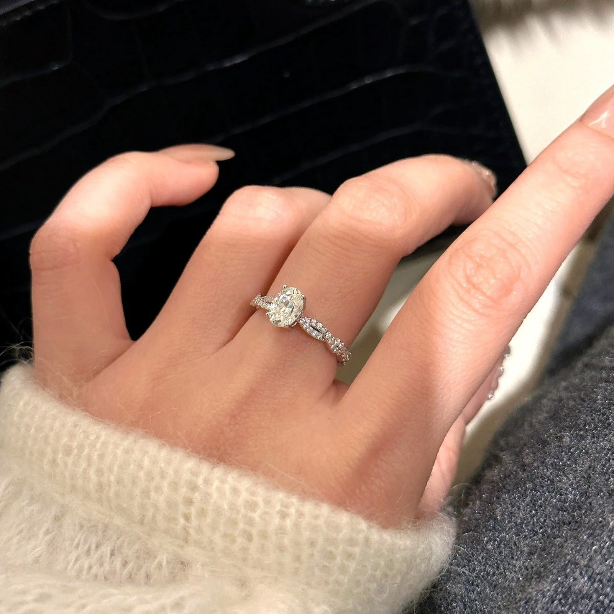 1 Carat Moissanite Sterling Silver Oval Ring in Silver - women's ring