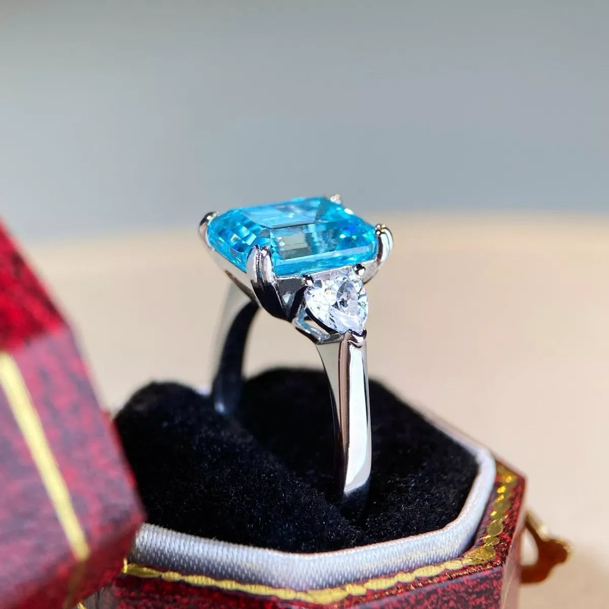 Sterling Silver Zircon Geometric Ring in Pastel Blue - women's ring