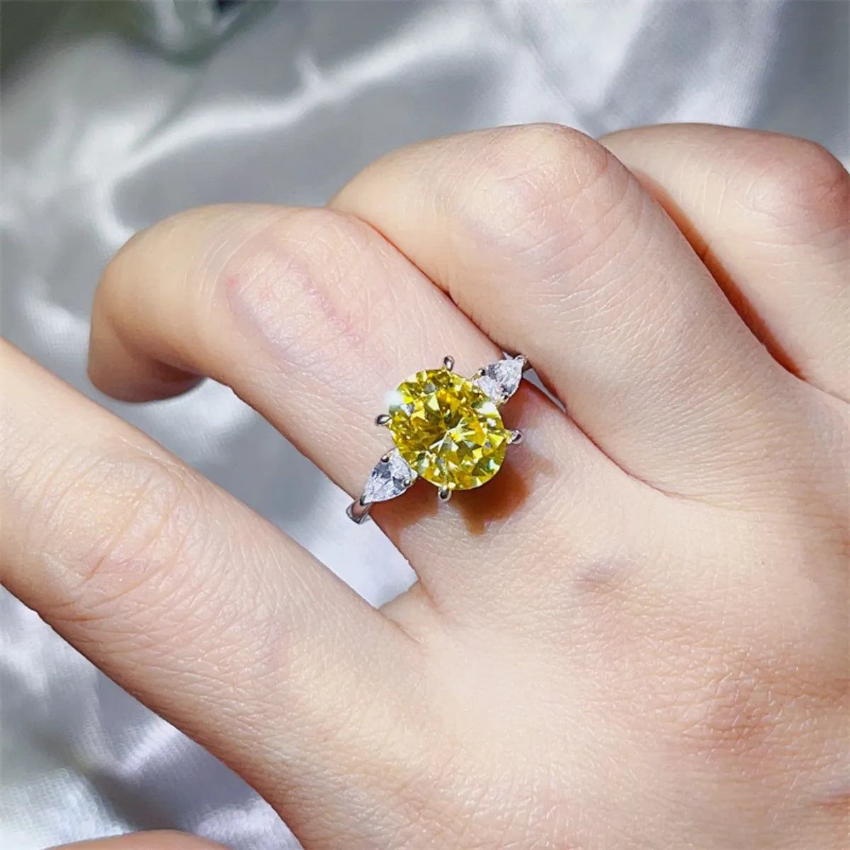 3 Carat Moissanite Sterling Silver Ring in Pastel Yellow - women's ring