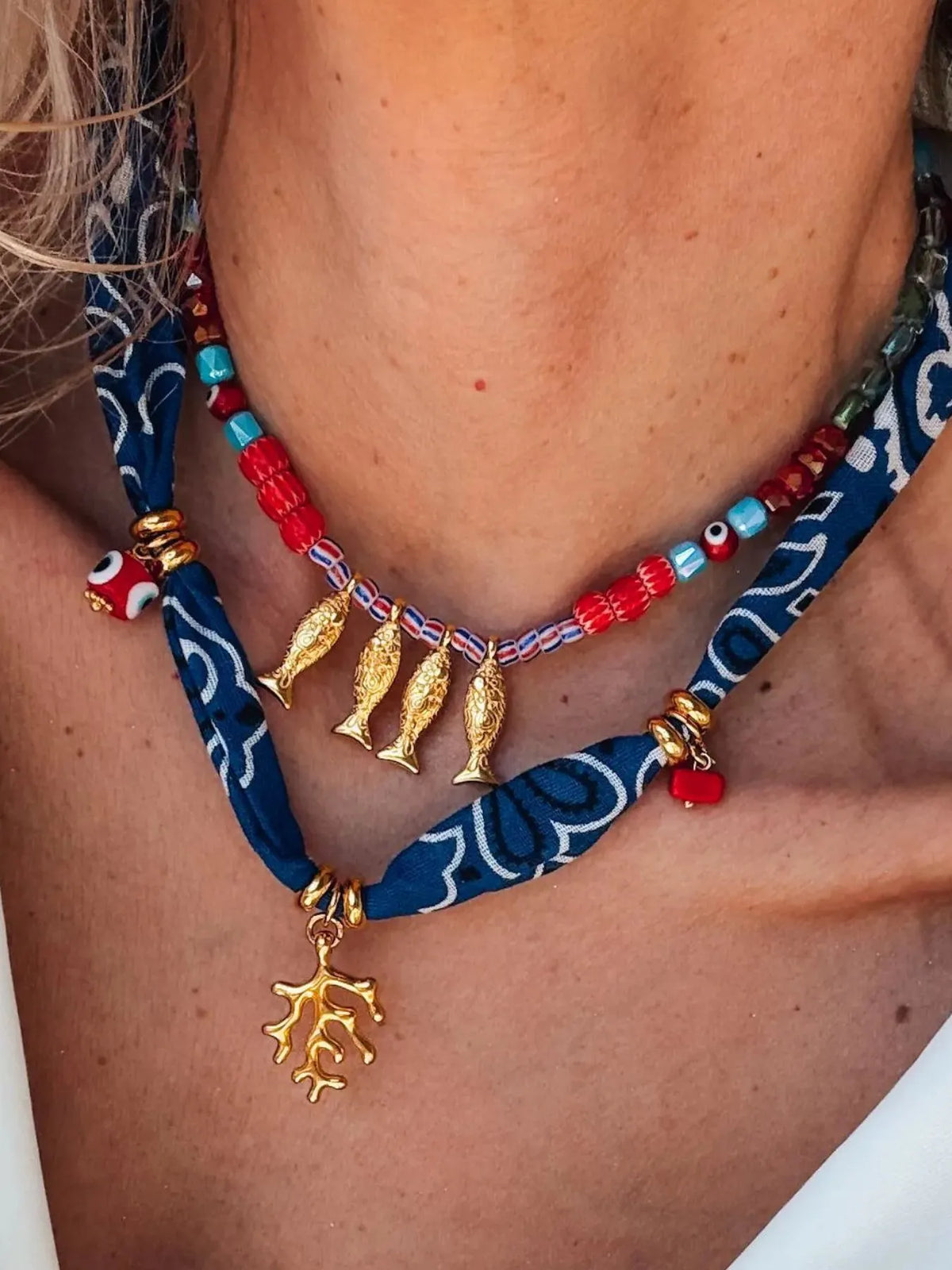 2-Piece Coral and Fish Pendant Necklace - alternate necklace view