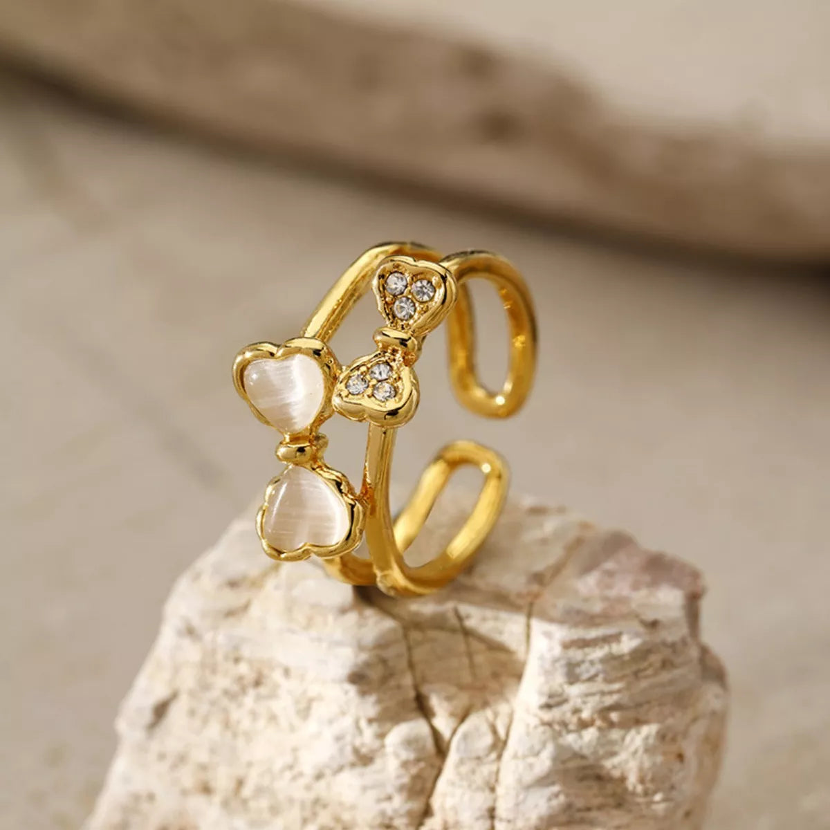 18K Gold-Plated Bow Open Ring - alternate ring view