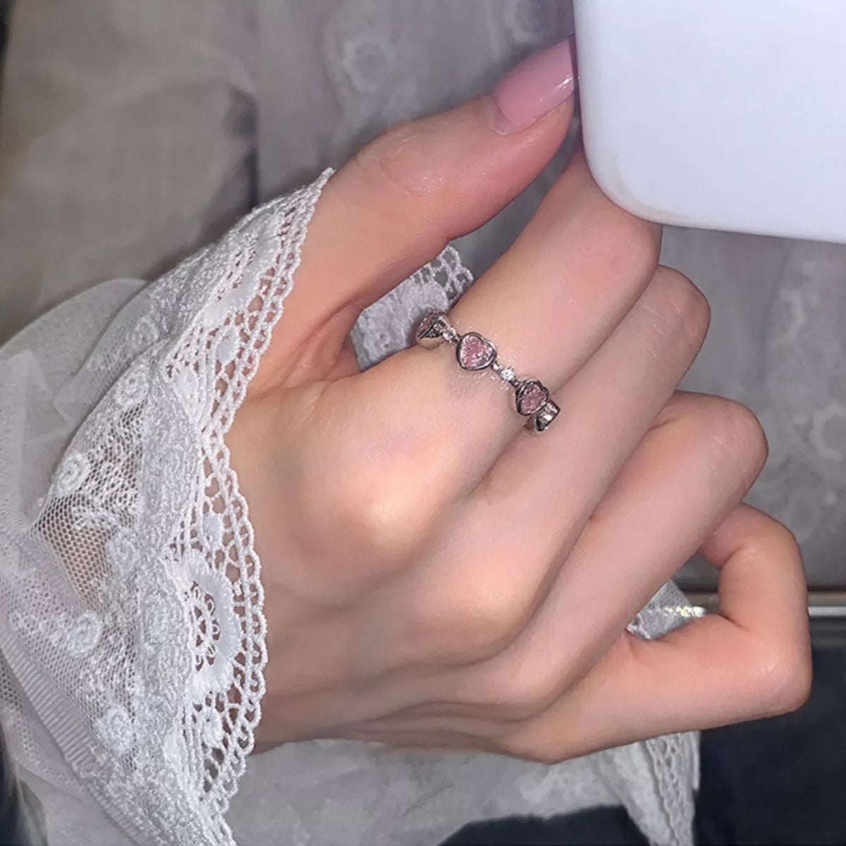 Sterling Silver Zircon Heart Ring - alternate ring view