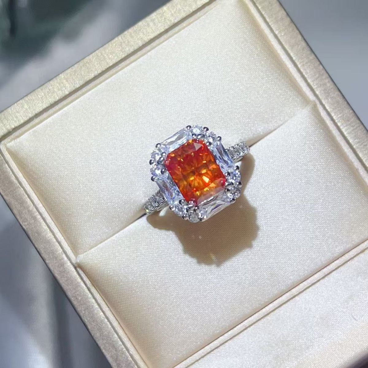 3 Carat Moissanite Sterling Silver Ring in Sherbet - women's ring