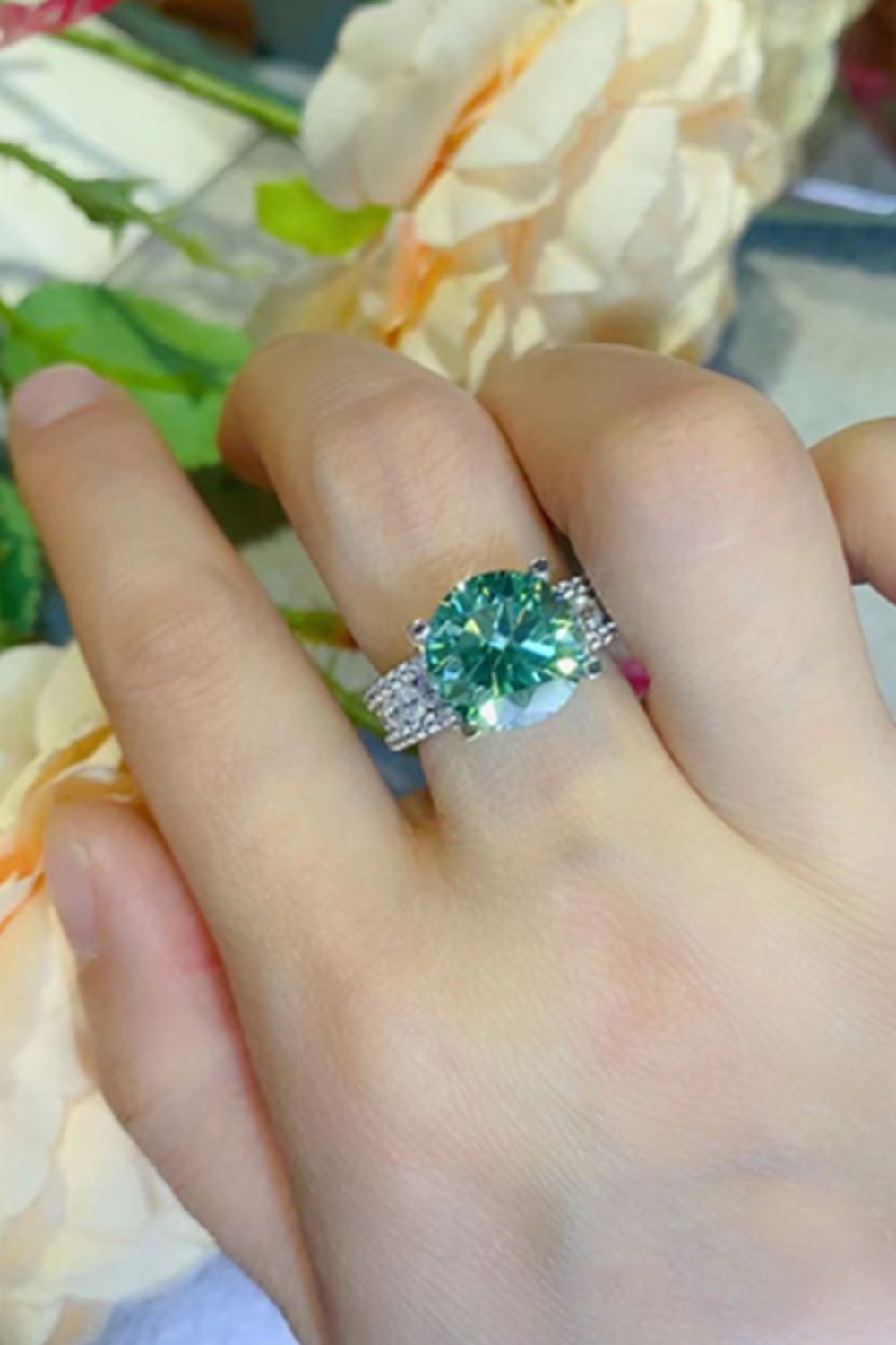 5 Carat Moissanite 4-Prong Wide Band Ring in Light Green - women's band ring