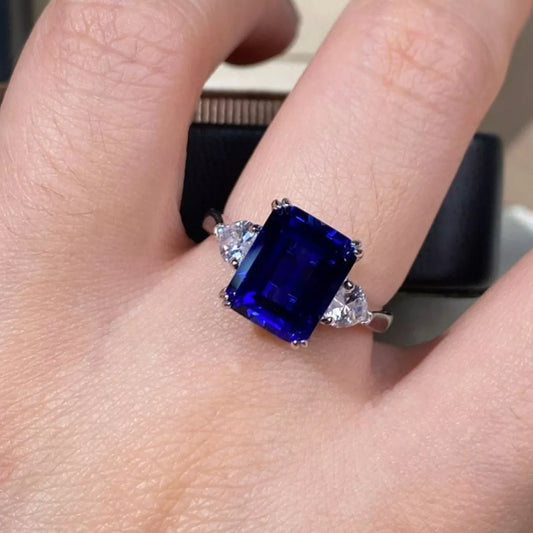 Sterling Silver Sapphire Geometric Ring in Royal Blue - women's ring