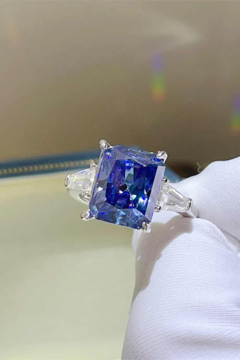 5 Carat Moissanite Sterling Silver Ring in Royal Blue - women's ring