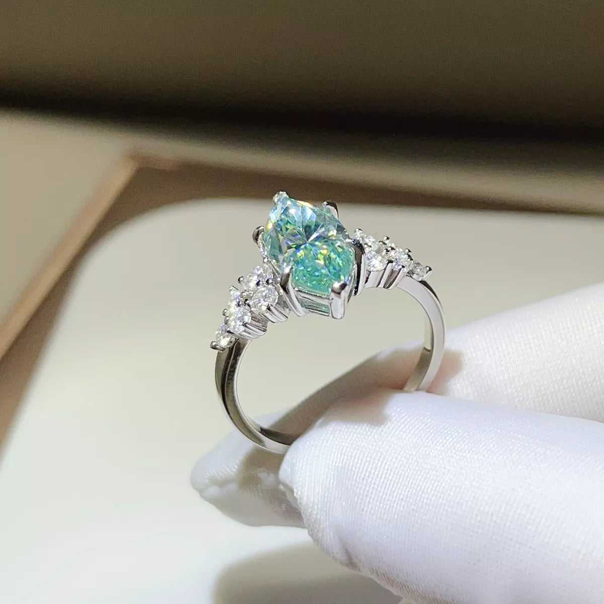 5 Carat Sterling Silver Moissanite Ring in Green - women's ring