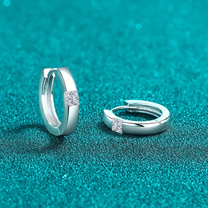 Sterling Silver Moissanite Huggie Earrings - alternate earring view