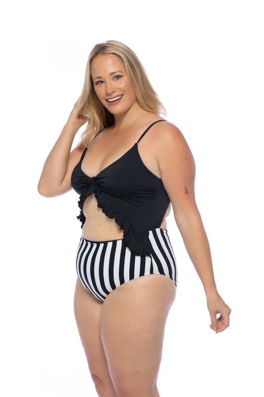 Black Striped Swimwear
