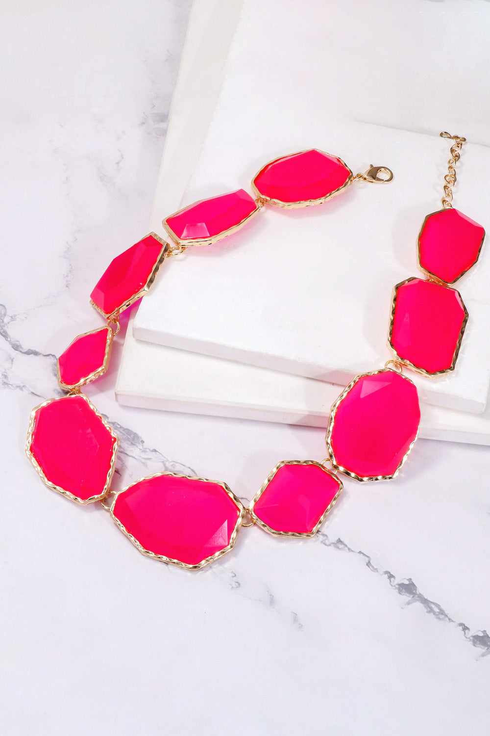 Geometric Shape Zinc Alloy Frame Resin Necklace - alternate necklace view