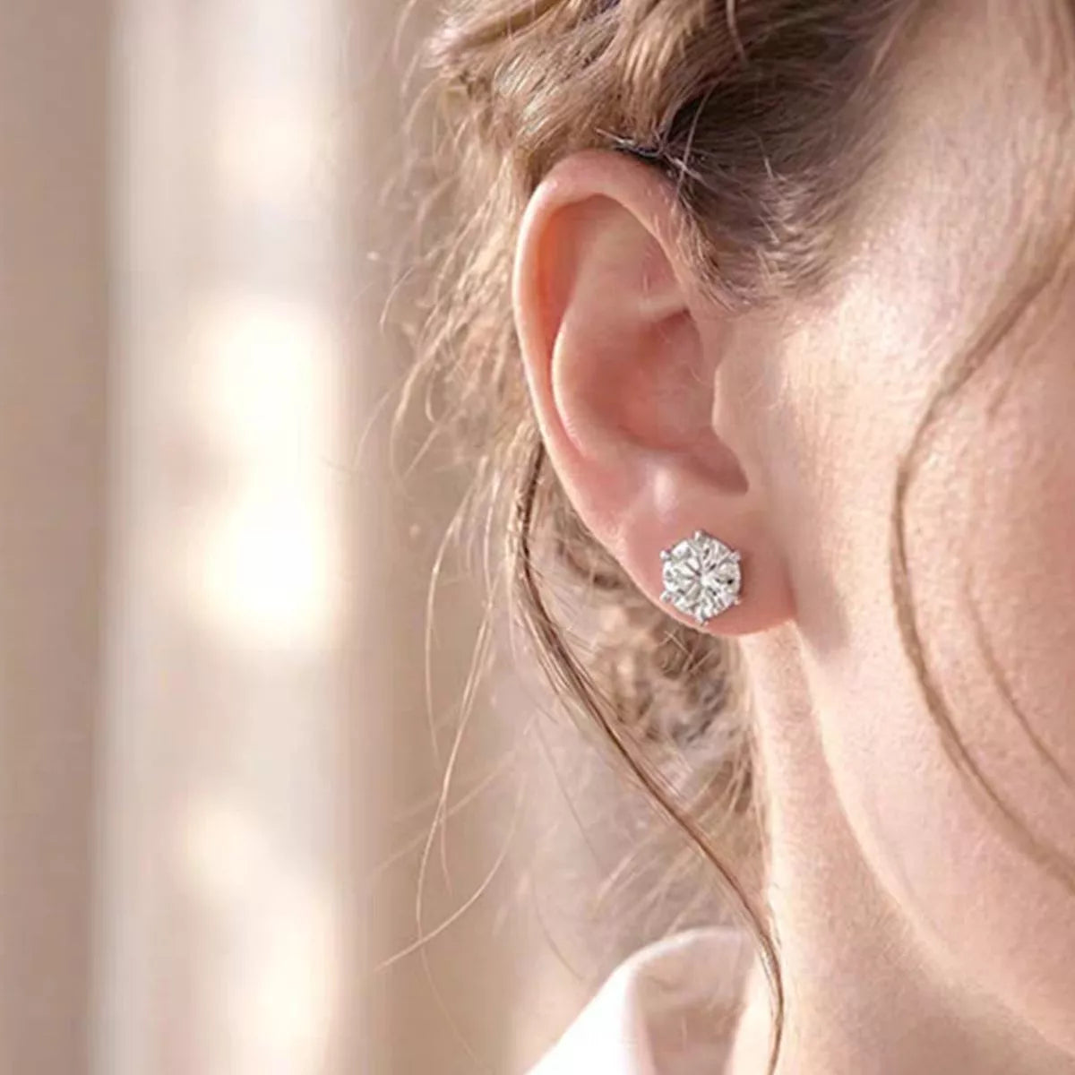 2 Carat Sterling Silver Moissanite Stud Earrings in Silver - women's stud earrings