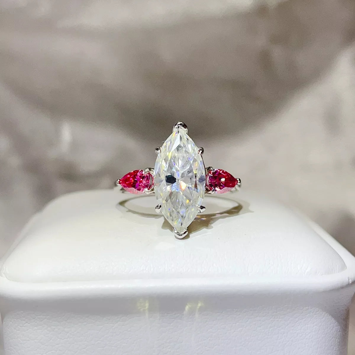 6 Carat Sterling Silver Moissanite Ring in Hot Pink - women's ring