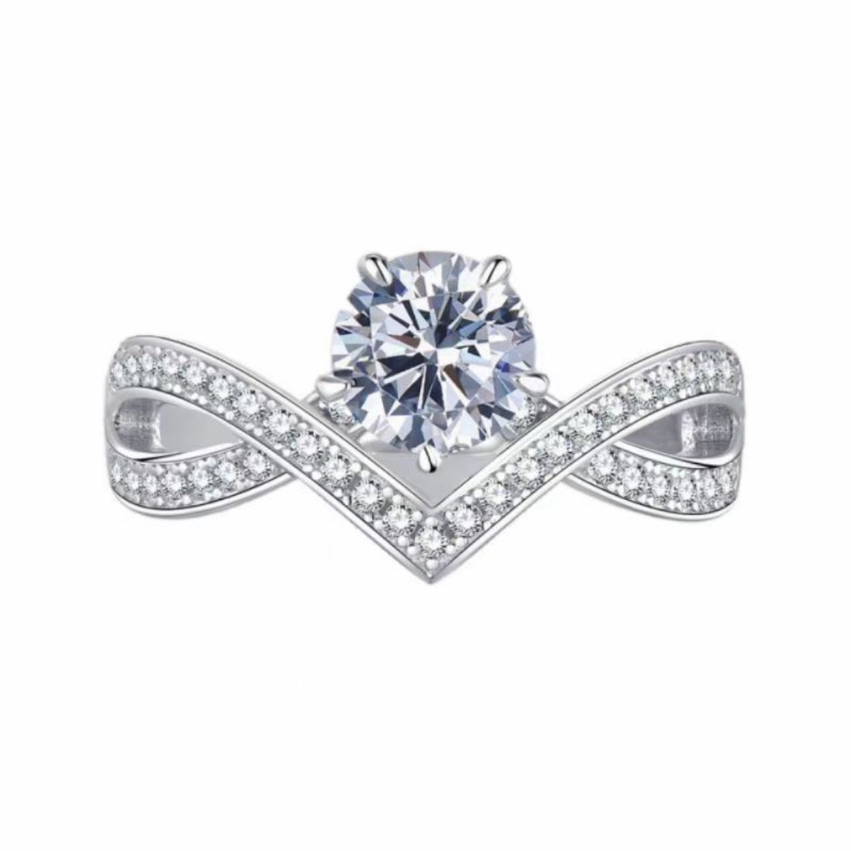 1 Carat Moissanite Sterling Silver Ring - alternate ring view