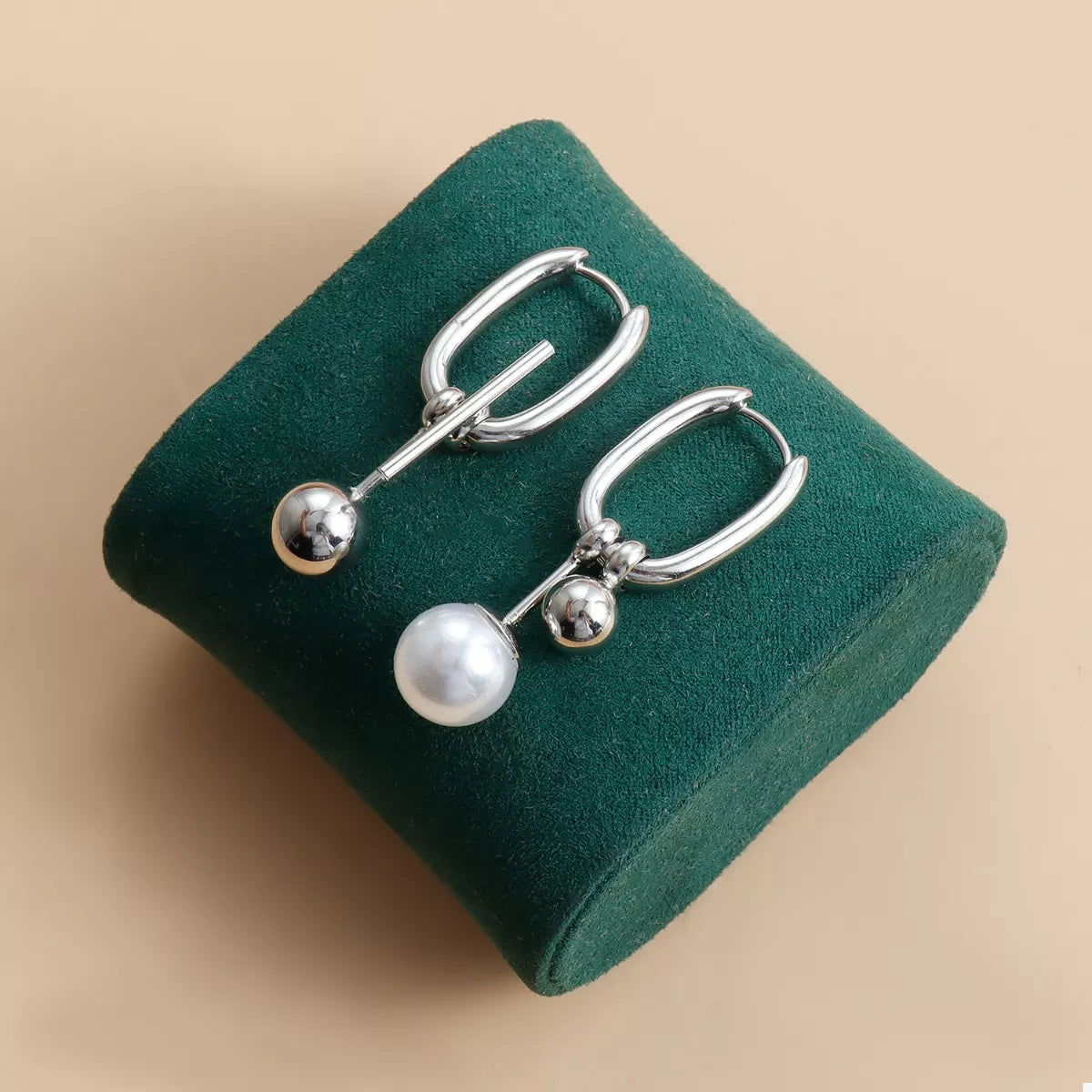Asymmetrical Pearl Drop Hoop Earrings - alternate earring view