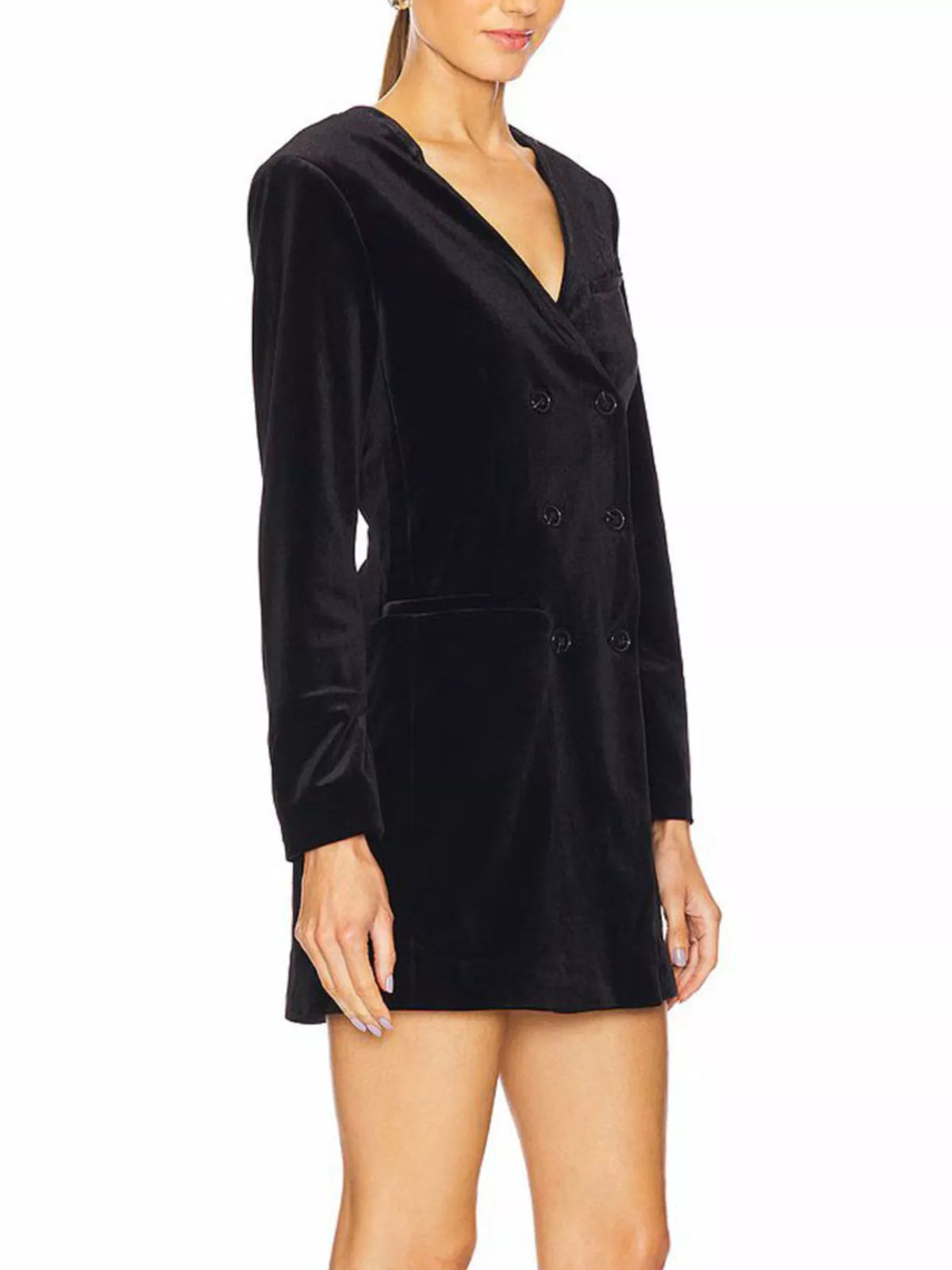 Velvet Double-Breasted Blazer Dress in Dark Green - Blossom's