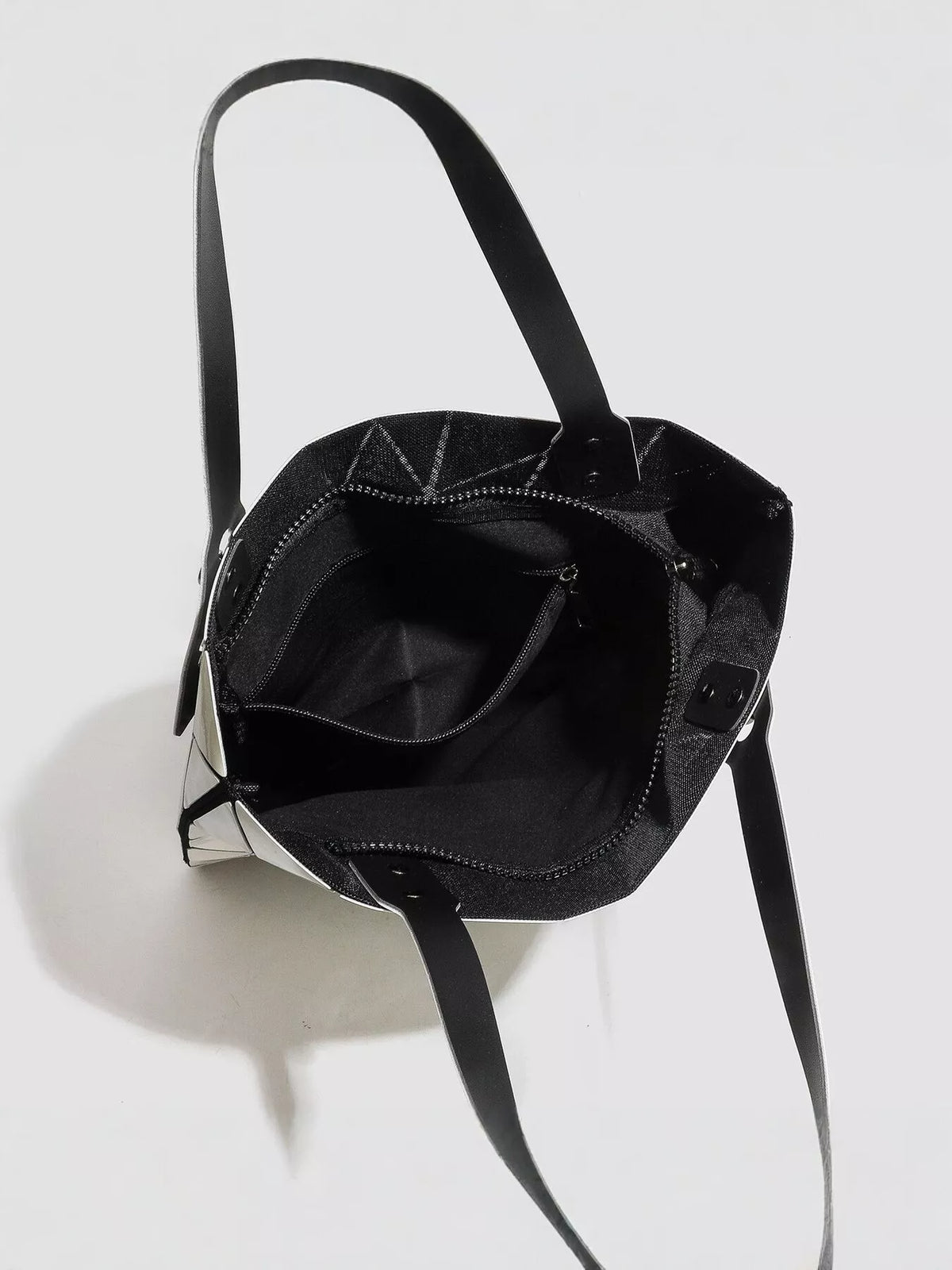 Geometric Glossy Paneled Handbag in Gray - women's tote handbag