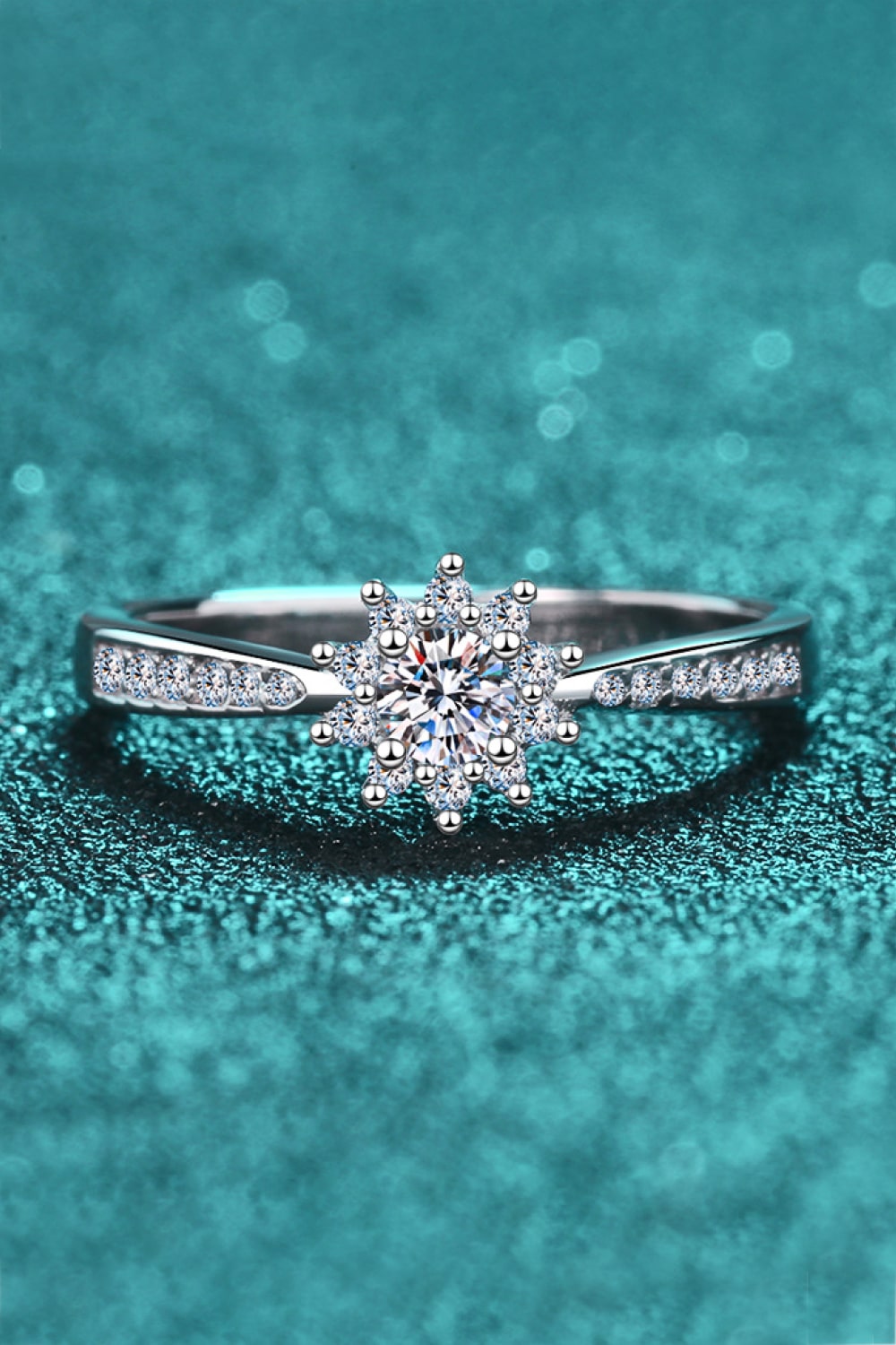 Moissanite Rhodium-Plated Snowflake Ring in Silver - women's ring