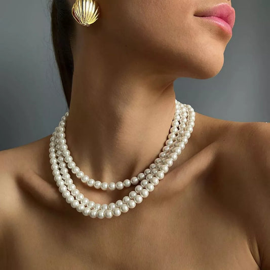 Three-Layered Pearl Necklace - alternate necklace view